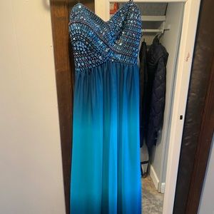 Beautiful long ombré blue prom dress with beading